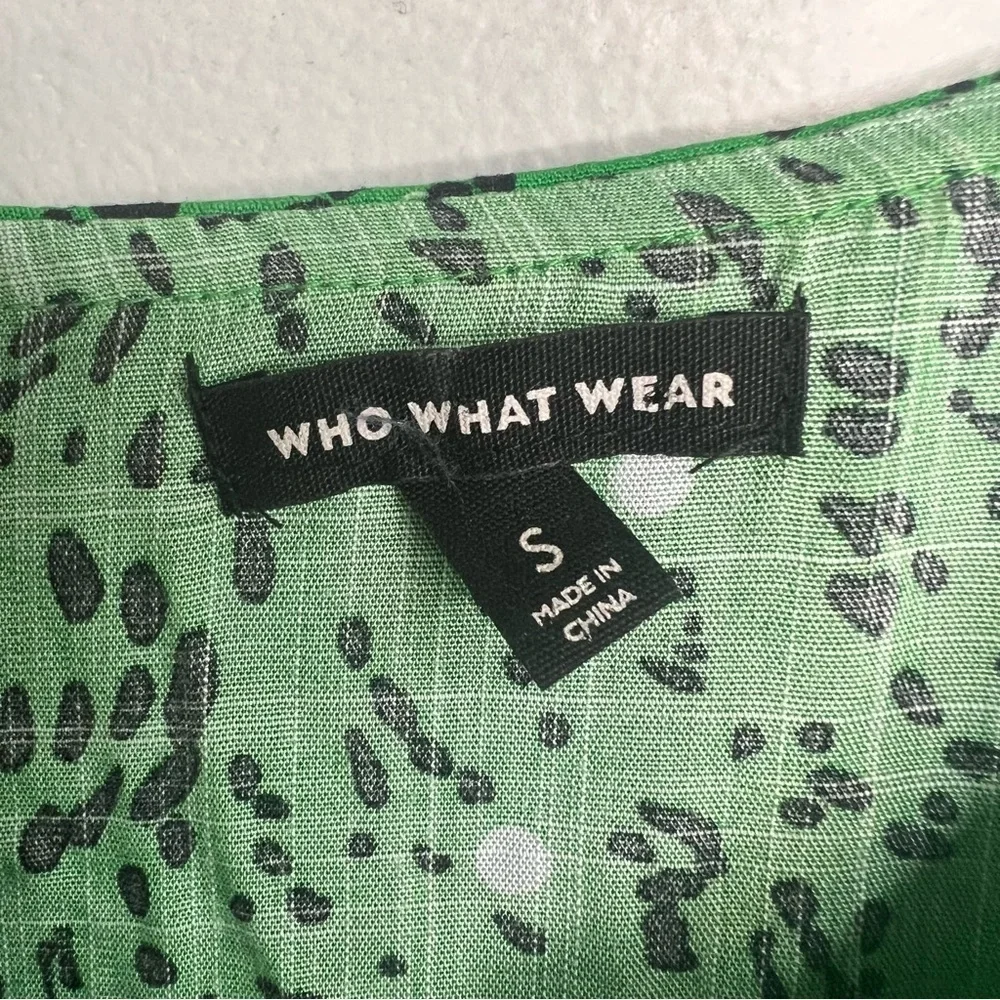 Who What Wear Long Sleeve Maxi Dress Size S Green Black White Dots Peter Pan - Picture 6 of 16